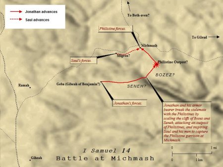 King Saul's son, Jonathan, sparked the victory at Michmash. This was a crucial victory and helped legitimize King Saul's rule.