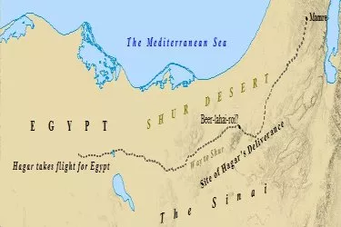 The journey of Hagar and Ishmael to Egypt after they were banished by Abraham.