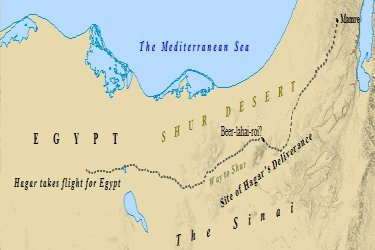 The journey of Hagar and Ishmael to Egypt after they were banished by Abraham.