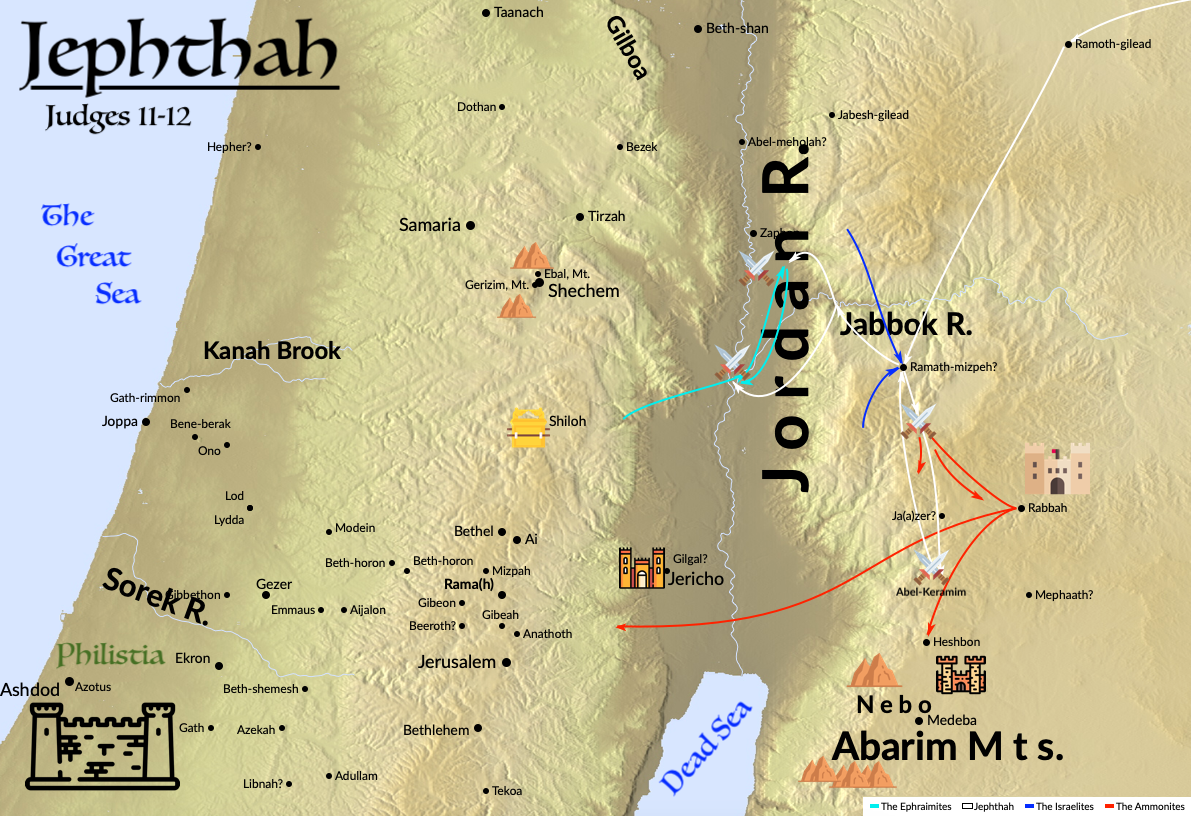 Jephthah mustered an army and fought against the Ephraimites.