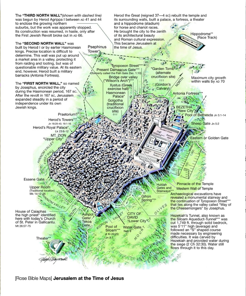 A 3D Map of Jerusalem at the time of Jesus with locations and descriptions of events in His ministry as recorded in the Bible.